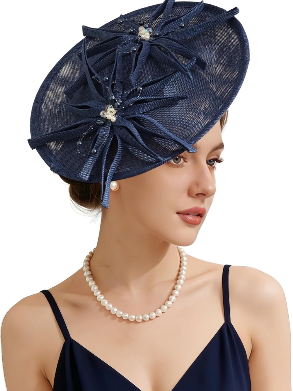 Navy Blue Fascinator Hat + Headband | Elegant Floral Mesh Derby Wedding TeaParty